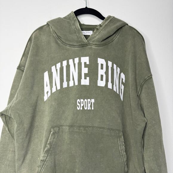 Anine Bing Sport Harvey Hoodie Sweatshirt in Dusty Olive Size Small - Picture 3 of 10